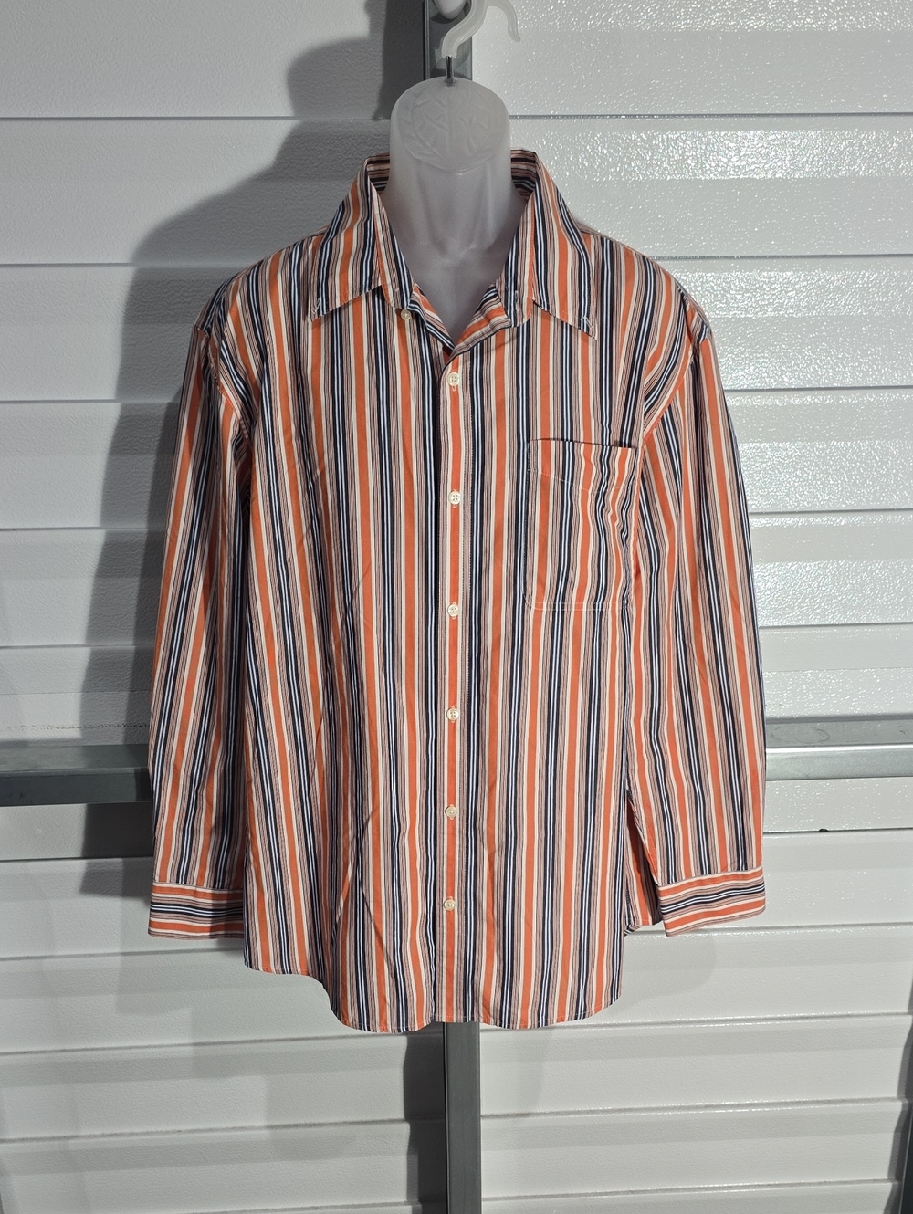 Michael Austin Orange, Navy & White Striped Long-Sleeve Button-Up Shirt Size L